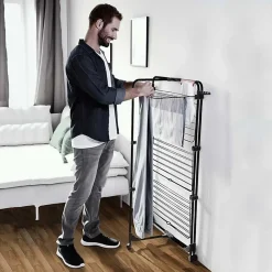 Vileda Etendoir à linge Intérieur 3 étages Séchoir à linge Pliable sur roulettes Tancarville Noir 93 x 71 x 131 cm