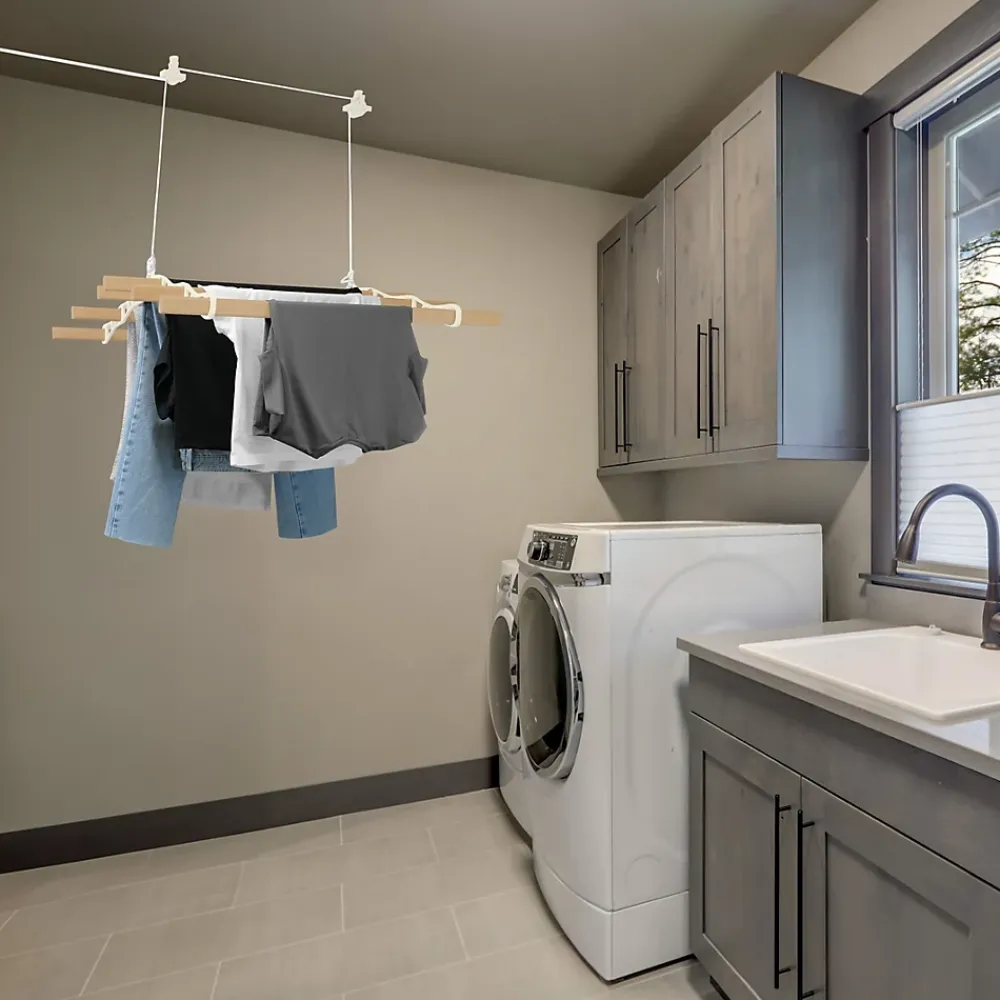 MonsterShop Etendoir à Linge Suspendu de 2,4 Mètres - Ivoire