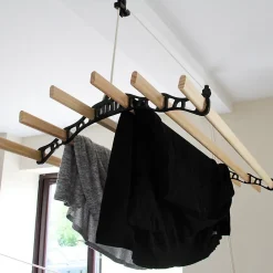 MonsterShop Etendoir à Linge Suspendu de 1,2 Mètre - Poulie Noir