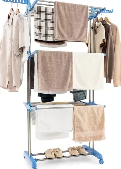 Etendoir À Linge|Giantex Etendoir a Linge Pliable a 4 Niveaux avec Ailes Laterales Rotatives et Etageres Pliables Sechoir avec Roues Verrouillables