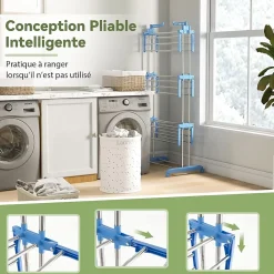 Etendoir À Linge|Giantex Etendoir a Linge Pliable a 4 Niveaux avec Ailes Laterales Rotatives et Etageres Pliables Sechoir avec Roues Verrouillables
