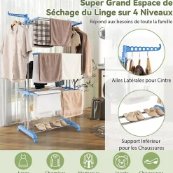Etendoir À Linge|Giantex Etendoir a Linge Pliable a 4 Niveaux avec Ailes Laterales Rotatives et Etageres Pliables Sechoir avec Roues Verrouillables