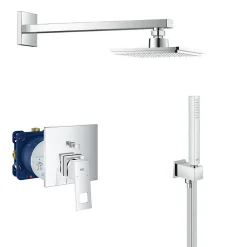 Grohe Eurocube Set mitigeur mécanique + Douchette stick 1 jet avec support + Douche de tête + Corps d'encastrement (24062000-Eurocube)