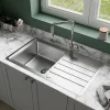 GoodHome Evier à encastrer en acier inoxydable 1 bac et égouttoir l. 50,5 x L.86,5 x P. 21,5 cm Quassia