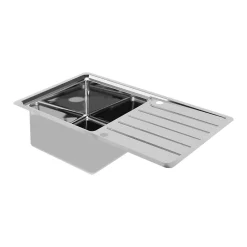 GoodHome Evier à encastrer en acier inoxydable 1 bac et égouttoir l. 50,5 x L.86,5 x P. 21,5 cm Quassia