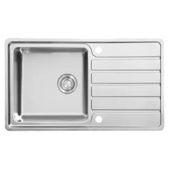 GoodHome Evier à encastrer en acier inoxydable 1 bac et égouttoir l. 50,5 x L.86,5 x P. 21,5 cm Quassia