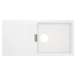 Evier Et Robinet De Buanderie|GoodHome Evier à encastrer en composite quartz blanc 1 bac et égouttoir l. 50 x H. 30,4 x P. 19,7 cm Torla