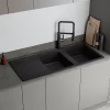 Evier Et Robinet De Buanderie|GoodHome Evier à encastrer en composite quartz 2 bacs et égouttoir L. 116 x l. 50 x H. 28,2 cm Alland