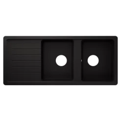 Evier Et Robinet De Buanderie|GoodHome Evier à encastrer en composite quartz 2 bacs et égouttoir L. 116 x l. 50 x H. 28,2 cm Alland
