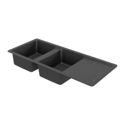 Evier Et Robinet De Buanderie|GoodHome Evier à encastrer en composite quartz 2 bacs et égouttoir L. 116 x l. 50 x H. 28,2 cm Alland