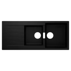 Evier Et Robinet De Buanderie|GoodHome Evier à encastrer en composite quartz noir 2 bacs et égouttoir l. 50 x H. 30,4 x P. 19,7 cm Torla