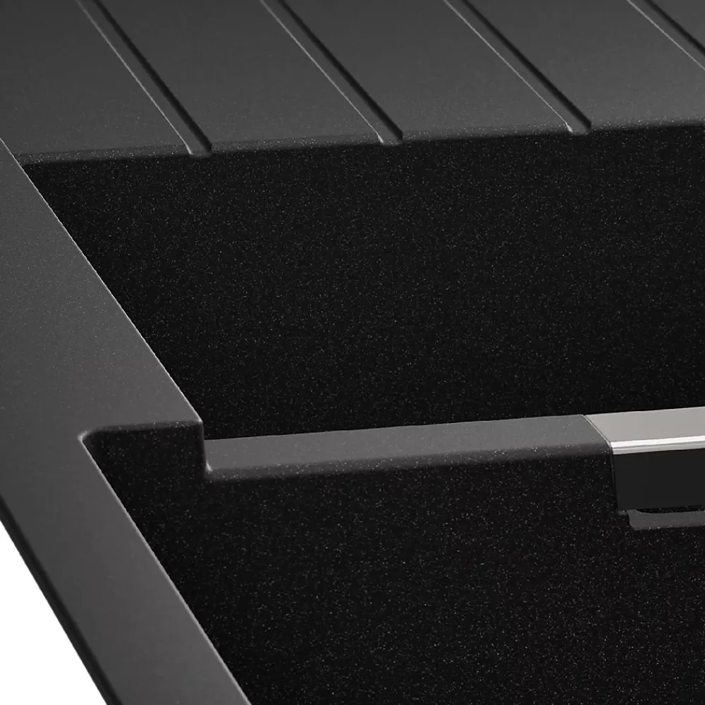 Evier Et Robinet De Buanderie|GoodHome Evier à encastrer en composite quartz noir 2 bacs et égouttoir l. 50 x H. 30,4 x P. 19,7 cm Torla