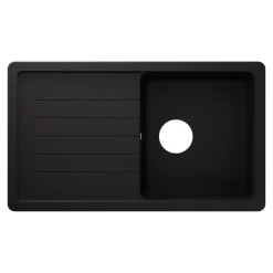 GoodHome Evier à encastrer en composite quartz noir 1 bac et égouttoir L. 86 x l. 50 x H. 28,2 cm Alland
