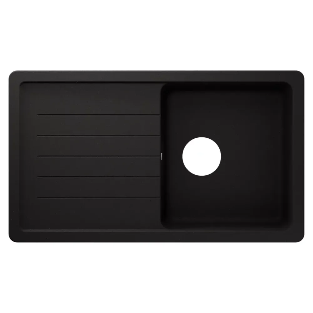 GoodHome Evier à encastrer en composite quartz noir 1 bac et égouttoir L. 86 x l. 50 x H. 28,2 cm Alland