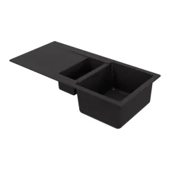 GoodHome Evier à encastrer en composite quartz noir 1,5 bacs et égouttoir l. 50 x H. 30,4 x P. 19,7 cm Torla