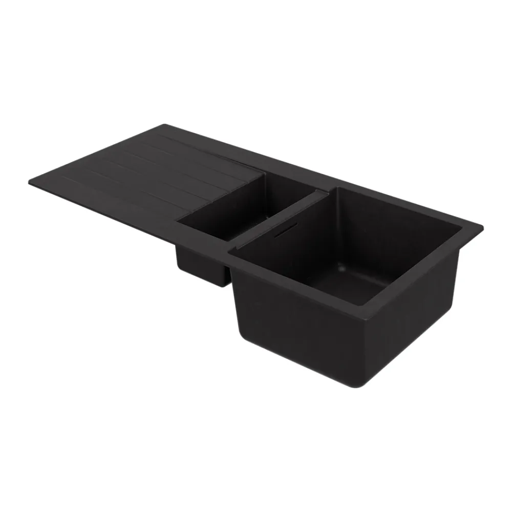 GoodHome Evier à encastrer en composite quartz noir 1,5 bacs et égouttoir l. 50 x H. 30,4 x P. 19,7 cm Torla