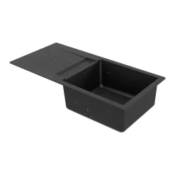 Evier Et Robinet De Buanderie|GoodHome Evier à encastrer en composite quartz noir 1 bac et égouttoir l. 50 x H. 30,4 x P. 19,7 cm Torla