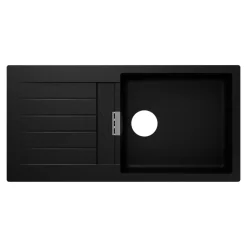 Evier Et Robinet De Buanderie|GoodHome Evier à encastrer en composite quartz noir 1 bac et égouttoir l. 50 x H. 30,4 x P. 19,7 cm Torla
