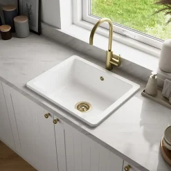 Evier Et Robinet De Buanderie|GoodHome Evier à encastrer en céramique blanc 1 bac l. 46 x L.56,5 x P. 20 cm Hyssop