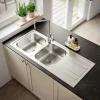 GoodHome Evier à encastrer en inox microstructuré 2 bacs et égouttoir l. 50 x H. 19 x P. 19 cm Lucerne