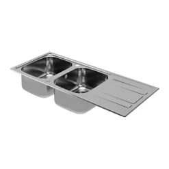 GoodHome Evier à encastrer en inox microstructuré 2 bacs et égouttoir l. 50 x H. 19 x P. 19 cm Lucerne