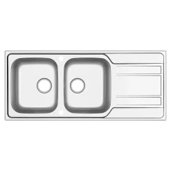 GoodHome Evier à encastrer en inox microstructuré 2 bacs et égouttoir l. 50 x H. 19 x P. 19 cm Lucerne