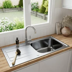 GoodHome Evier à encastrer en inox microstructuré 1 bac et égouttoir l. 50 x H. 21 x P. 100 cm Lucerne