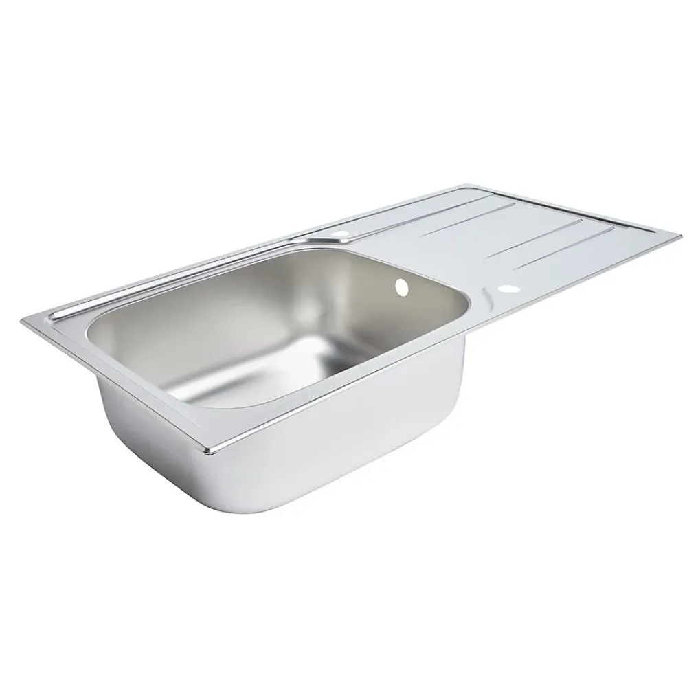 GoodHome Evier à encastrer en inox microstructuré 1 bac et égouttoir l. 50 x H. 21 x P. 100 cm Lucerne