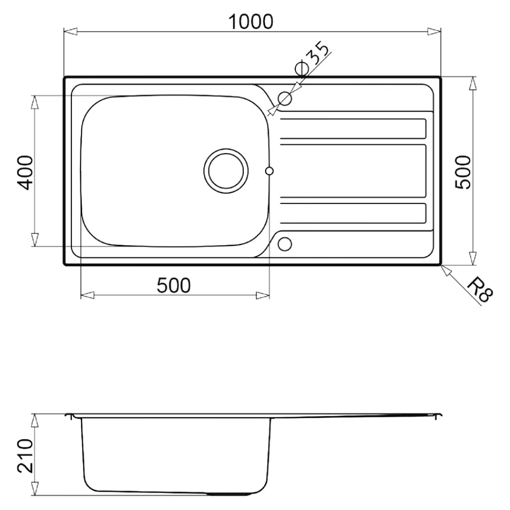 GoodHome Evier à encastrer en inox microstructuré 1 bac et égouttoir l. 50 x H. 21 x P. 100 cm Lucerne