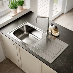 GoodHome Evier à encastrer en inox microstructuré 1 bac et égouttoir l. 50 x H. 21 x P. 100 cm Lucerne