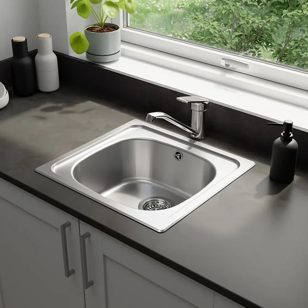 Evier à encastrer en inox 1 bac l. 43,5 x H. 15 x P. 15 cm GoodHome Bundt