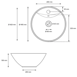 ECD Germany Evier ceramique vasque rond a poser moderne lave-mains salle de bain 455 mm