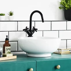 ECD Germany Evier ceramique vasque rond a poser moderne lave-mains salle de bain 455 mm