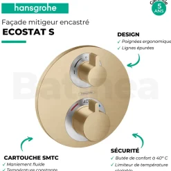 Hansgrohe Façade mitigeur thermostatique encastré Ecostat S avec robinet d'arrêt et inverseur bronze brossé