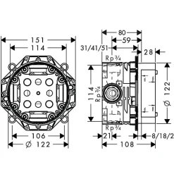 Hansgrohe Façade pour mitigeur thermostatique encastré ShowerSelect avec 2 fonctions noir mat et corps encastré iBox