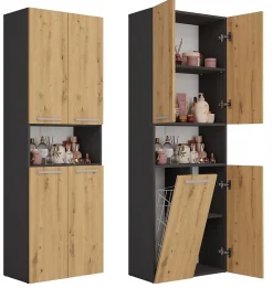 Topeshop GLAZE - Armoire de salle de bain avec panier à ligne - Style moderne - 174x60x30 cm - Colonne sdb