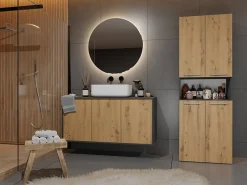 Topeshop GLAZE - Armoire de salle de bain avec panier à ligne - Style moderne - 174x60x30 cm - Colonne sdb