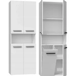 Armoire De Salle De Bains|Topeshop GLAZE - Armoire de salle de bain avec porte + panier - Style moderne - 174x60x30 cm - Colonne salle de bain