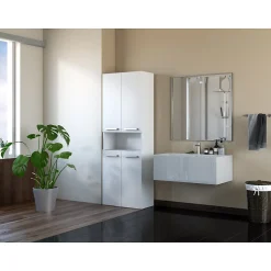 Armoire De Salle De Bains|Topeshop GLAZE - Armoire de salle de bain avec porte + panier - Style moderne - 174x60x30 cm - Colonne salle de bain