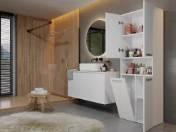 Armoire De Salle De Bains|Topeshop GLAZE - Armoire de salle de bain avec porte + panier - Style moderne - 174x60x30 cm - Colonne salle de bain