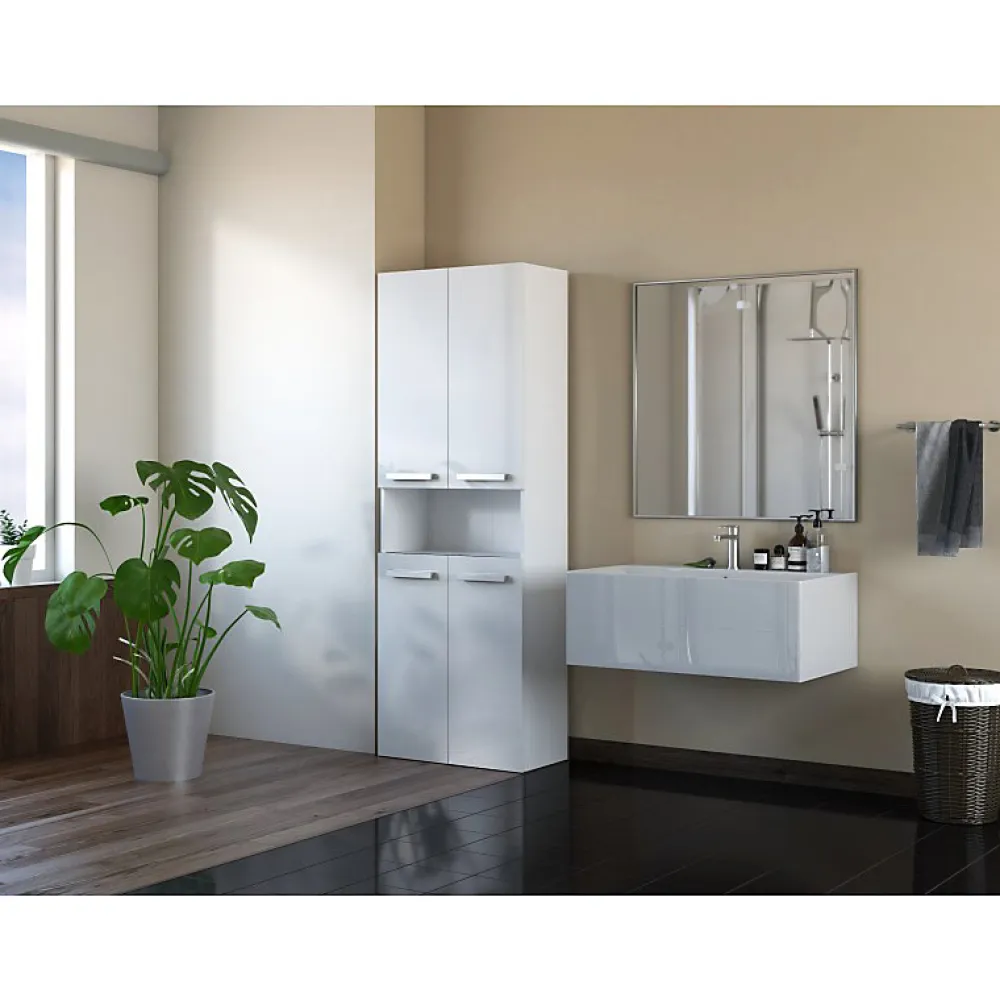 Topeshop GLAZE - Armoire de salle de bain avec porte + panier - Style moderne - 174x60x30 cm - Colonne salle de bain