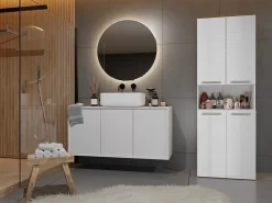 Topeshop GLAZE - Armoire de salle de bain avec porte + panier - Style moderne - 174x60x30 cm - Colonne salle de bain