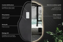 Wallfluent Grand Miroir LED Organique Galet 100x65cm Lumière Chaude Décoratif Asymétrique Naturel Tendance