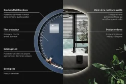 Miroir Lumineux|Wallfluent Grand Miroir LED Rond Bord Droit 84x100cm Lumière Neutre Décoratif Asymétrique Design Moderne