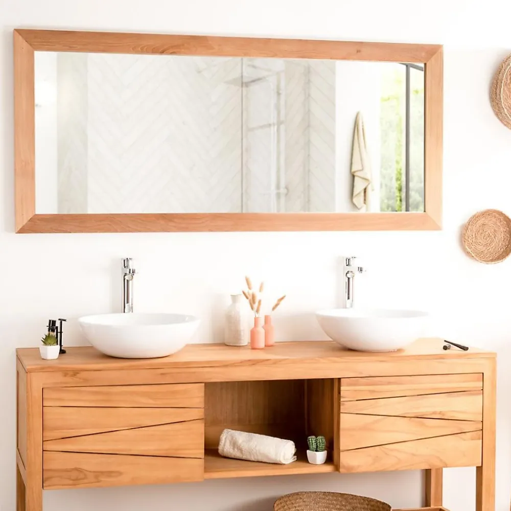 Wanda Collection Grand miroir rectangle en teck massif 160 x 70 cm