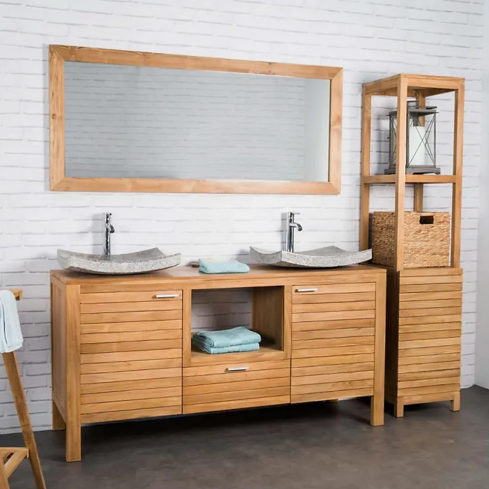 Wanda Collection Grand miroir rectangle en teck massif 160 x 70 cm