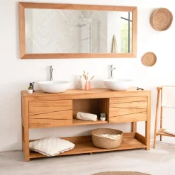 Wanda Collection Grand miroir rectangle en teck massif 160 x 70 cm