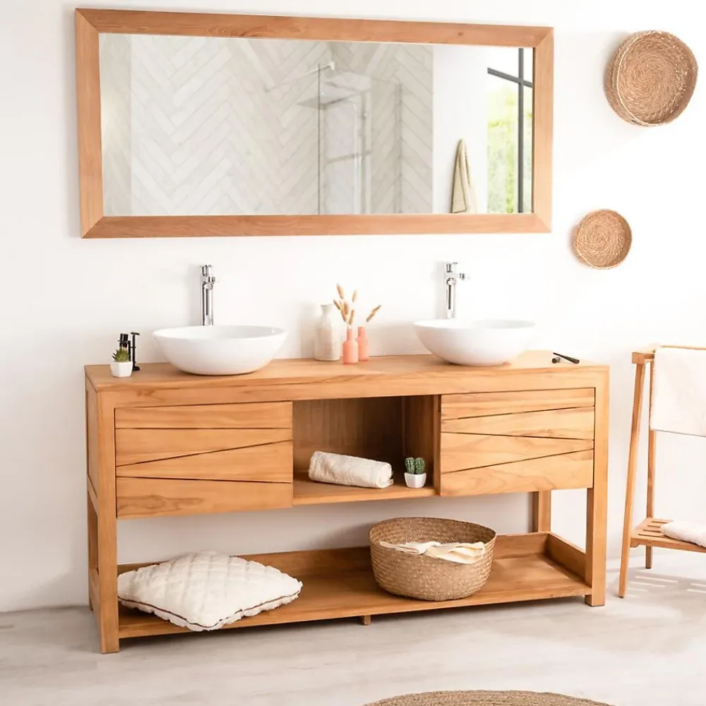 Wanda Collection Grand miroir rectangle en teck massif 160 x 70 cm