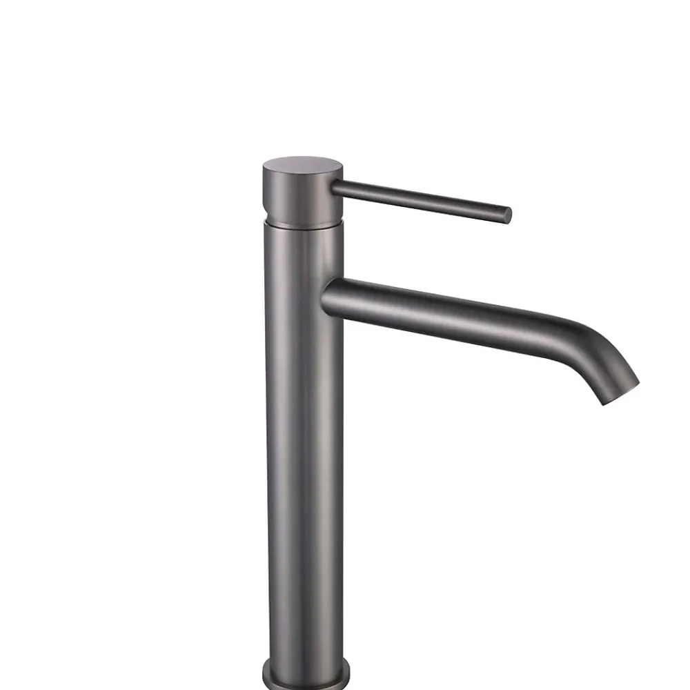 Robinet Lavabo Et Vasque|Luxury Bain Grand mitigeur, robinet de lavabo pour salle de bain réhaussé rond design et moderne (Gris brossé) LuxuryBain
