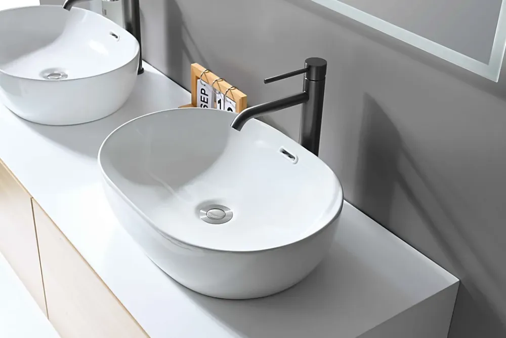 Robinet Lavabo Et Vasque|Luxury Bain Grand mitigeur, robinet de lavabo pour salle de bain réhaussé rond design et moderne (Gris brossé) LuxuryBain